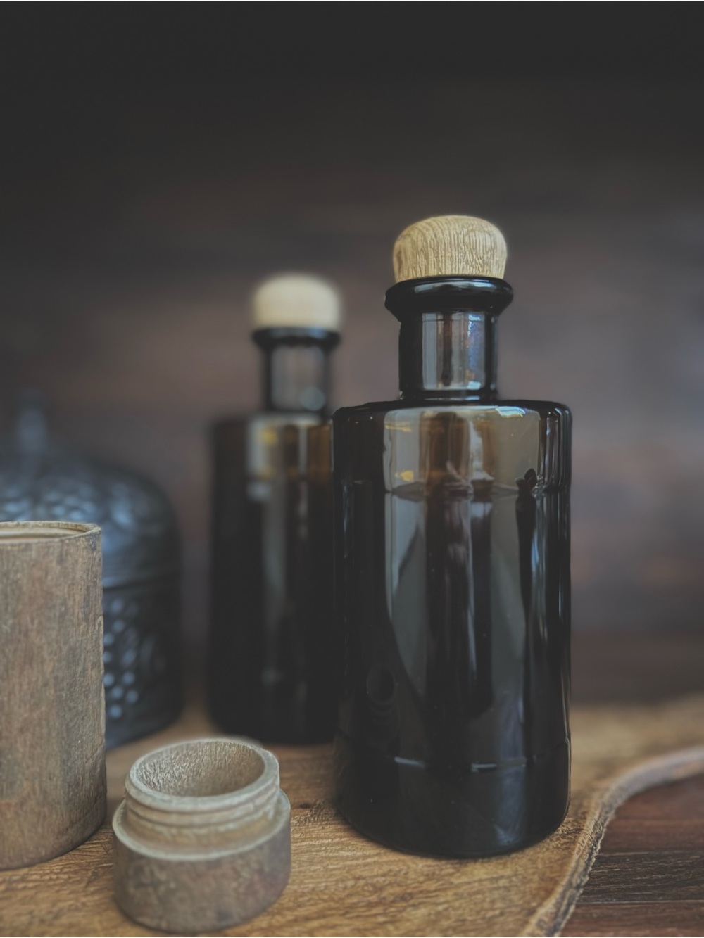 Vintage Amber Apothecary Bottles Set Cork Glass Rustic Decor